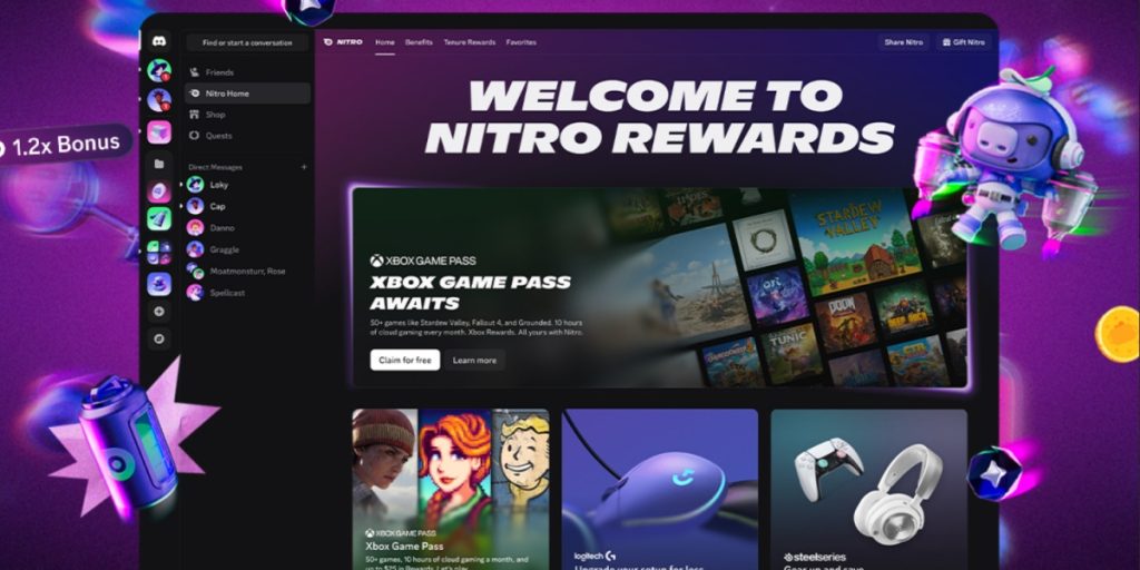 Discord запускает Nitro Rewards с Xbox Game Pass и скидками на игровое оборудование