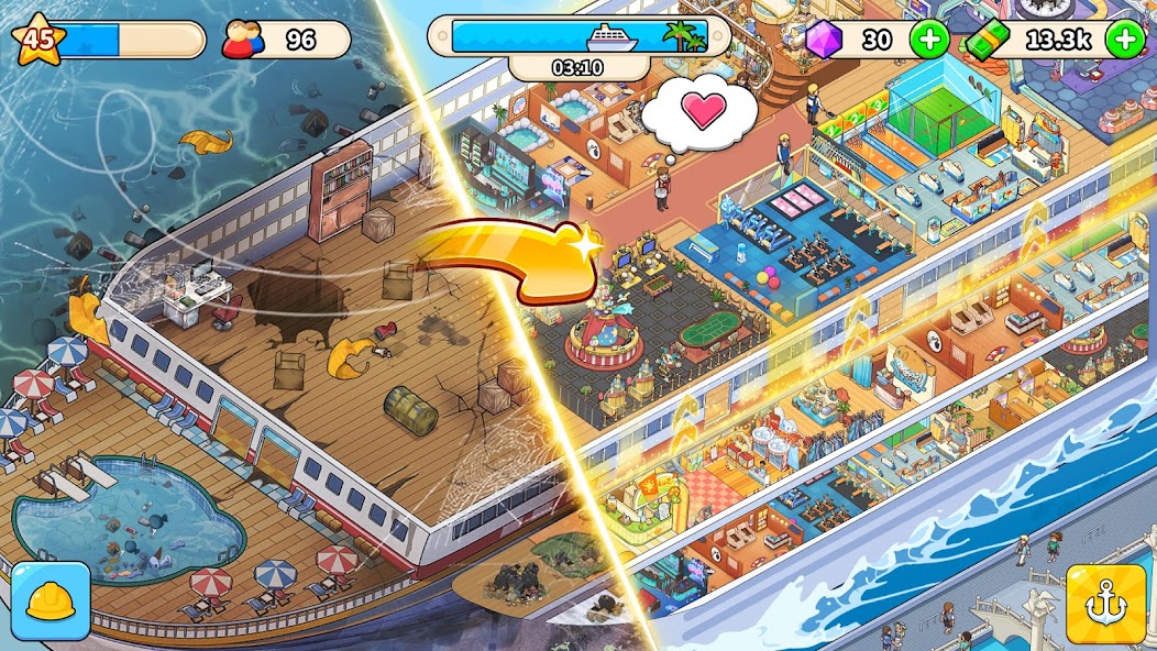 Фарм опыта в игре My Cruise круизный магнат на коротких маршрутах