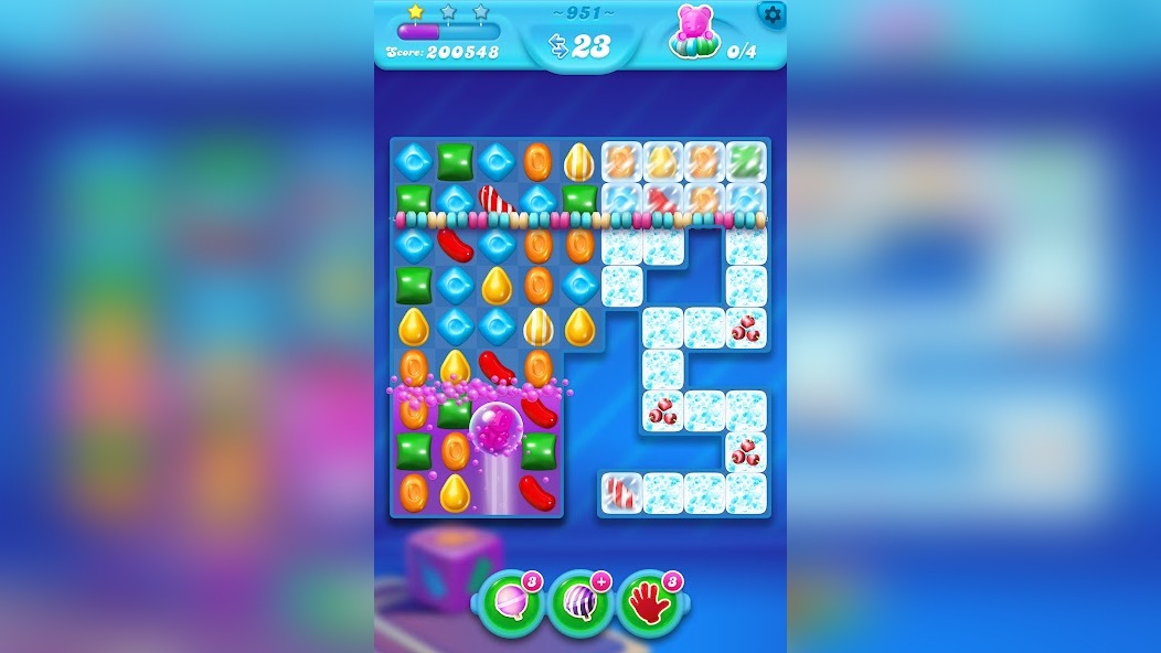 Расчет силы удара в Candy Crush Soda Saga на уровнях с заморозкой